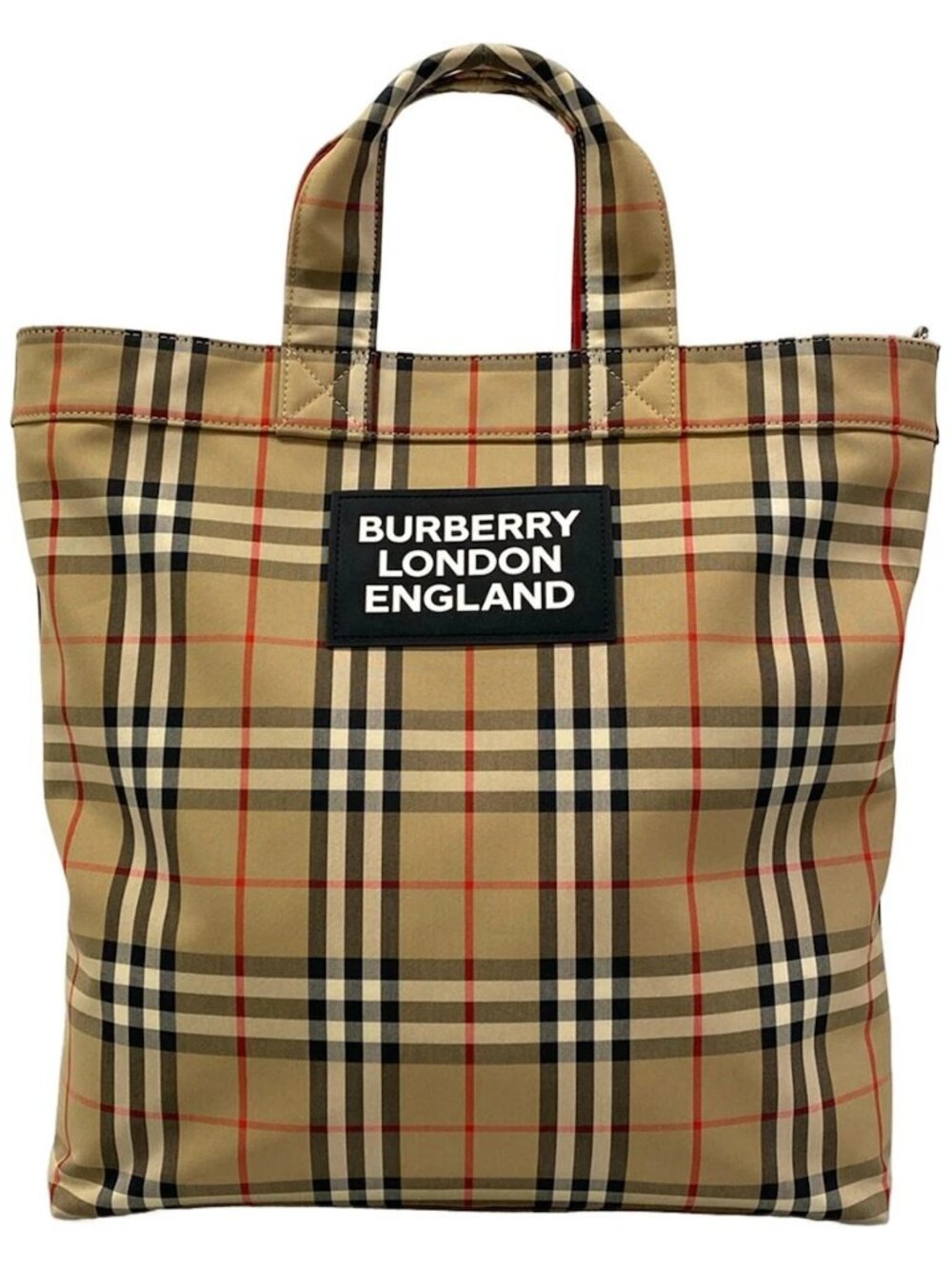 BURBERRY LONDON ENGLAND Beige Black Multi Jacquard Rubber Tote Bag